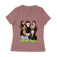 Group Expressions Collage Hary-Styls T-Shirt with Artistic Layout Women Jersey V-Neck
