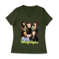 Group Expressions Collage Hary-Styls T-Shirt with Artistic Layout Women Jersey V-Neck