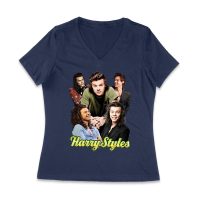Group Expressions Collage Hary-Styls T-Shirt with Artistic Layout Women Jersey V-Neck