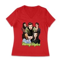 Group Expressions Collage Hary-Styls T-Shirt with Artistic Layout Women Jersey V-Neck
