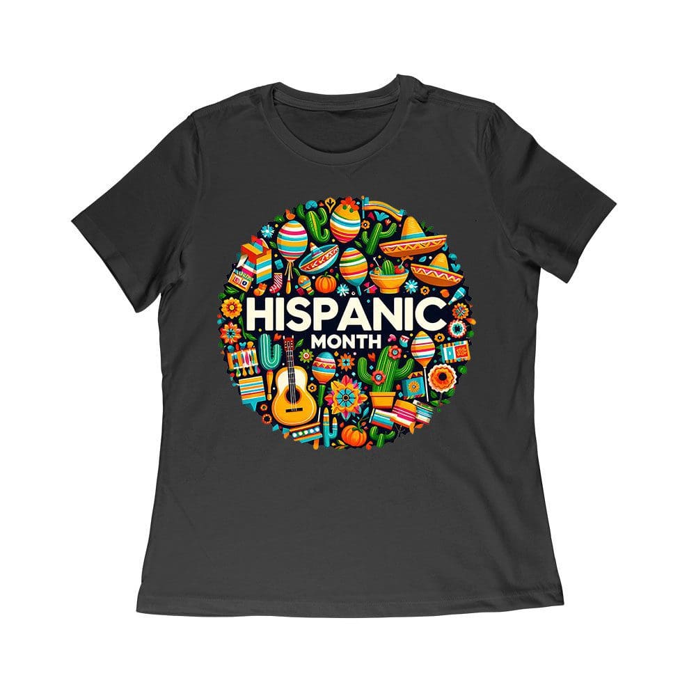 His-06_Wr-Black.jpg Hispanic Month T-Shirt - Vibrant Cultural Icons Design Women Relaxed – Viva Party