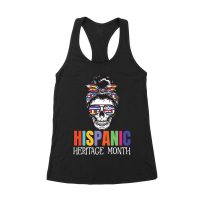 Hispanic Heritage Month Skeleton Woman with Sunglasses & Scarf - Country Flags Design Women's Racerback Tank Top – Viva Party