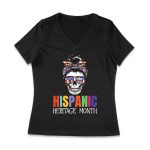 Hispanic Heritage Month Skeleton Woman with Sunglasses & Scarf - Country Flags Design Women Jersey V-Neck – Viva Party