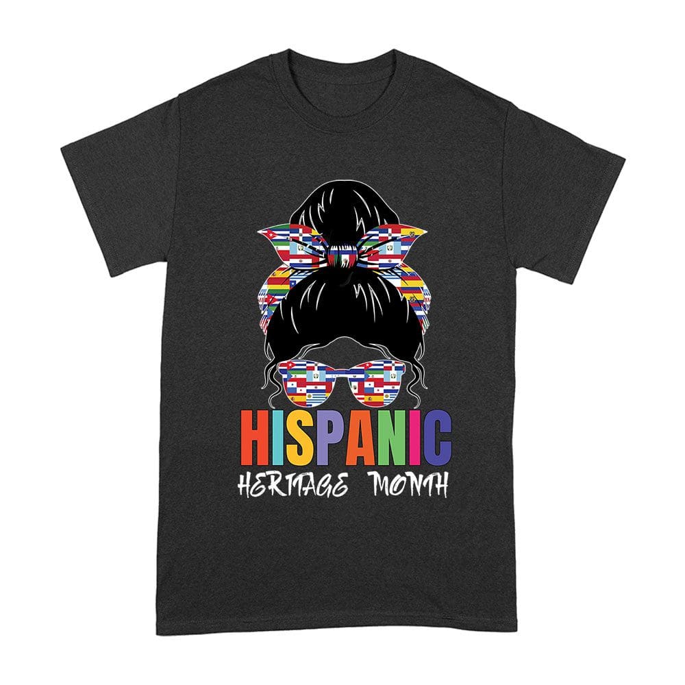 His-10_A-Black.jpg Hispanic Heritage Month Girl Face With Sunglasses &Amp;Amp; Scarf Featuring Country Flags Unisex Adult – Viva Party