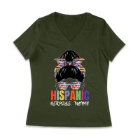 Hispanic Heritage Month Girl Face with Sunglasses & Scarf Featuring Country Flags Women Jersey V-Neck