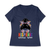 Hispanic Heritage Month Girl Face with Sunglasses & Scarf Featuring Country Flags Women Jersey V-Neck
