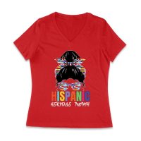 Hispanic Heritage Month Girl Face with Sunglasses & Scarf Featuring Country Flags Women Jersey V-Neck