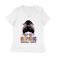 Hispanic Heritage Month Girl Face with Sunglasses & Scarf Featuring Country Flags Women Jersey V-Neck
