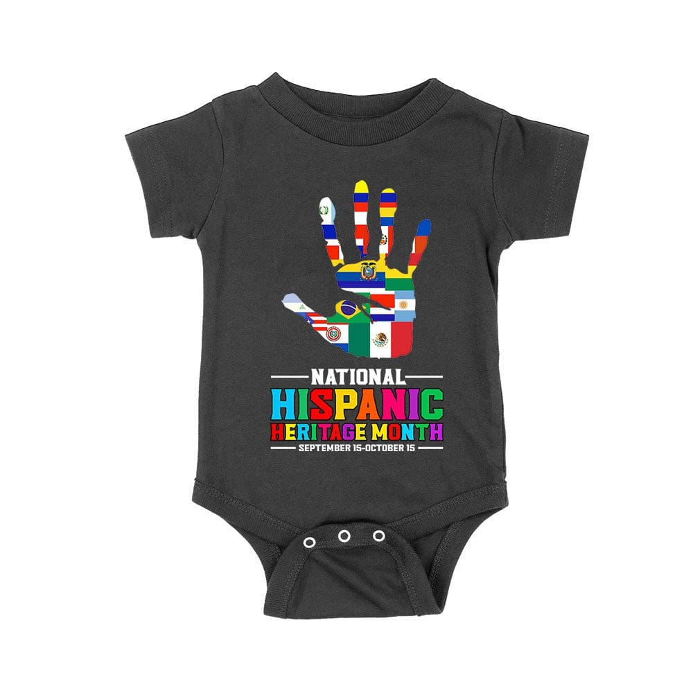 His-11_Rs-Black.jpg Celebrate National Hispanic Heritage Month: Hand With Country Flags T-Shirt Unisex Baby Jersey – Viva Party