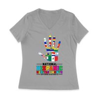 Celebrate National Hispanic Heritage Month: Hand with Country Flags T-Shirt Women Jersey V-Neck