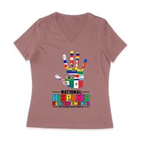 Celebrate National Hispanic Heritage Month: Hand with Country Flags T-Shirt Women Jersey V-Neck
