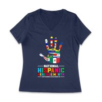 Celebrate National Hispanic Heritage Month: Hand with Country Flags T-Shirt Women Jersey V-Neck