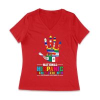 Celebrate National Hispanic Heritage Month: Hand with Country Flags T-Shirt Women Jersey V-Neck