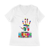 Celebrate National Hispanic Heritage Month: Hand with Country Flags T-Shirt Women Jersey V-Neck