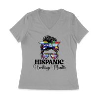 Hispanic Heritage Month Bun & Shades with Latin American Flags Women Jersey V-Neck