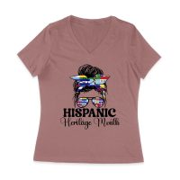 Hispanic Heritage Month Bun & Shades with Latin American Flags Women Jersey V-Neck