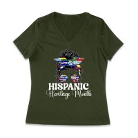 Hispanic Heritage Month Bun & Shades with Latin American Flags Women Jersey V-Neck