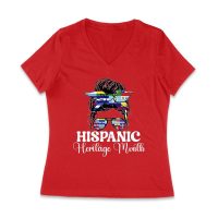Hispanic Heritage Month Bun & Shades with Latin American Flags Women Jersey V-Neck