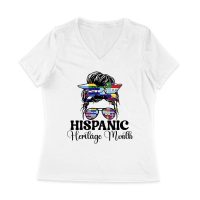 Hispanic Heritage Month Bun & Shades with Latin American Flags Women Jersey V-Neck