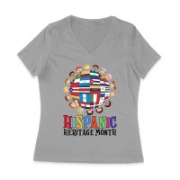 Hispanic Heritage Month T-Shirt | Celebrate Diversity with Colorful Kids & Flags Women Jersey V-Neck
