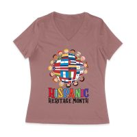 Hispanic Heritage Month T-Shirt | Celebrate Diversity with Colorful Kids & Flags Women Jersey V-Neck