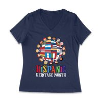 Hispanic Heritage Month T-Shirt | Celebrate Diversity with Colorful Kids & Flags Women Jersey V-Neck