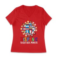 Hispanic Heritage Month T-Shirt | Celebrate Diversity with Colorful Kids & Flags Women Jersey V-Neck
