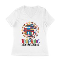 Hispanic Heritage Month T-Shirt | Celebrate Diversity with Colorful Kids & Flags Women Jersey V-Neck