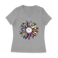 Vibrant Hispanic Heritage Month T-Shirt: Flower Design with Country Flags Women Jersey V-Neck