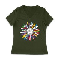 Vibrant Hispanic Heritage Month T-Shirt: Flower Design with Country Flags Women Jersey V-Neck