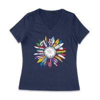 Vibrant Hispanic Heritage Month T-Shirt: Flower Design with Country Flags Women Jersey V-Neck
