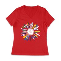 Vibrant Hispanic Heritage Month T-Shirt: Flower Design with Country Flags Women Jersey V-Neck