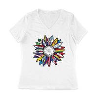 Vibrant Hispanic Heritage Month T-Shirt: Flower Design with Country Flags Women Jersey V-Neck