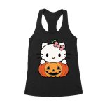 Adorable Hello Kitty on a Pumpkin Halloween T-Shirt ? Cute and Spooky Cat Design Women's Racerback Tank Top – Viva Party