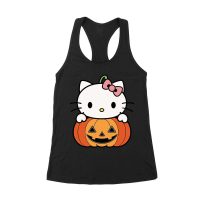 Adorable Hello Kitty on a Pumpkin Halloween T-Shirt ? Cute and Spooky Cat Design Women's Racerback Tank Top – Viva Party