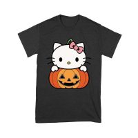 Adorable Hello Kitty on a Pumpkin Halloween T-Shirt ? Cute and Spooky Cat Design Unisex Youth – Viva Party