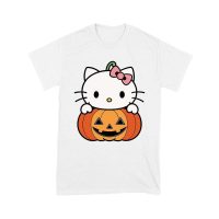 Adorable Hello Kitty on a Pumpkin Halloween T-Shirt ? Cute and Spooky Cat Design Unisex Youth