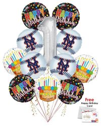 New York Mets Happy Birthday Balloon Bouquet (12 Balloons) – Viva Party