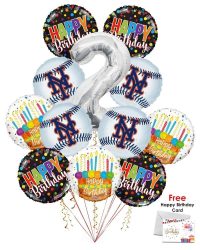 New York Mets Happy Birthday Balloon Bouquet (12 Balloons)