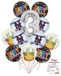 New York Mets Happy Birthday Balloon Bouquet (12 Balloons)