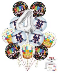 New York Mets Happy Birthday Balloon Bouquet (12 Balloons)