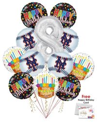 New York Mets Happy Birthday Balloon Bouquet (12 Balloons)