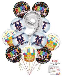 New York Mets Happy Birthday Balloon Bouquet (12 Balloons)