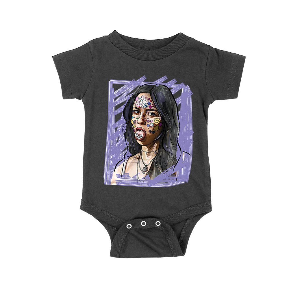 Olr-01_Rs-Black.jpg Edgy Olivia Rodrigo T-Shirt With Purple Sketch And Sticker Face Details Unisex Baby Jersey – Viva Party