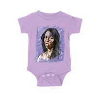 Edgy Olivia Rodrigo T-Shirt with Purple Sketch and Sticker Face Details Unisex Baby Jersey