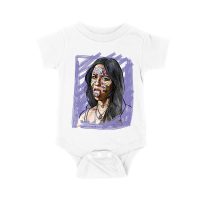 Edgy Olivia Rodrigo T-Shirt with Purple Sketch and Sticker Face Details Unisex Baby Jersey