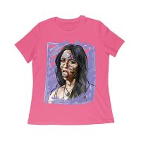 Edgy Olivia Rodrigo T-Shirt with Purple Sketch and Sticker Face Details Women Relaxed