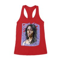 Edgy Olivia Rodrigo T-Shirt with Purple Sketch and Sticker Face Details Women's Racerback Tank Top