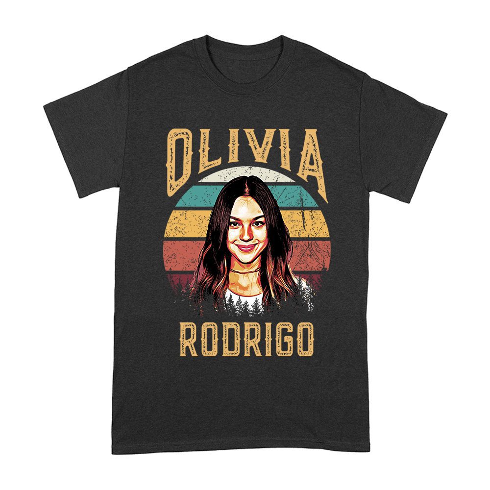 Olr-02_A-Black.jpg Retro Sunset Stripes Olivia Rodrigo Graphic Tee With Vintage Portrait Unisex Adult – Viva Party
