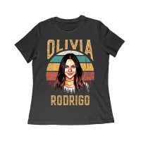 Retro Sunset Stripes Olivia Rodrigo Graphic Tee with Vintage Portrait Women Relaxed – Viva Party